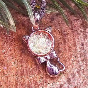Genuine Nature Meteorite Cat 925 Stamped Pendant Necklace